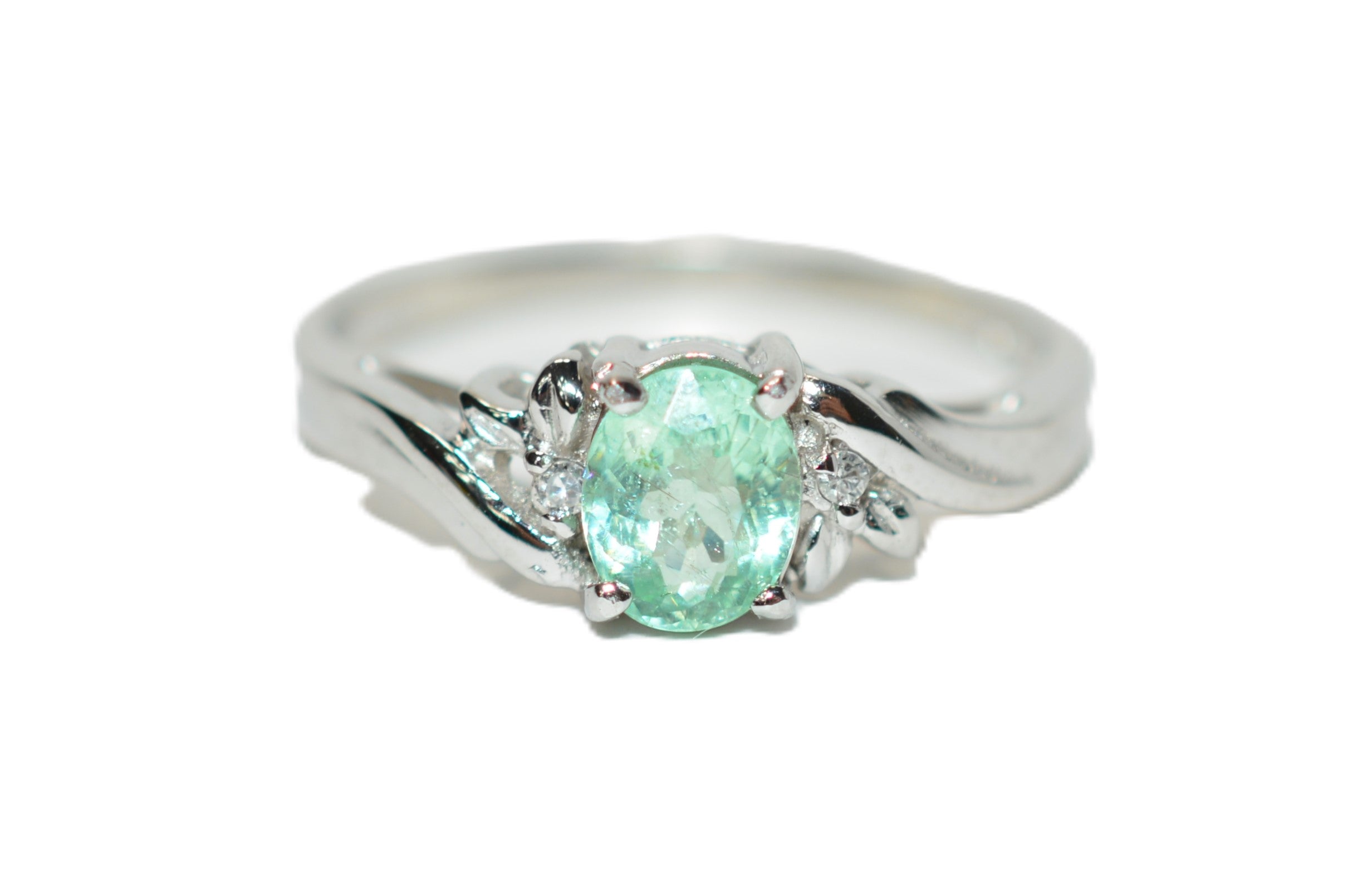 Natural Paraiba Tourmaline & Diamond Ring Platinum Ring .81tcw Women's Ring Estate Jewelry Jewellery Vintage Fine Gemstone Green Ring