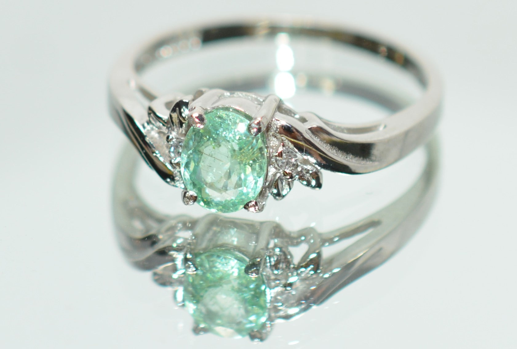 Natural Paraiba Tourmaline & Diamond Ring Platinum Ring .81tcw Women's Ring Estate Jewelry Jewellery Vintage Fine Gemstone Green Ring