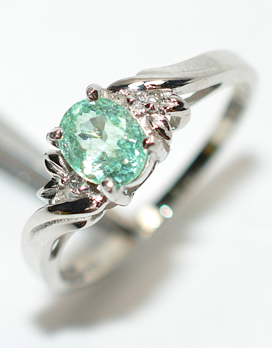 Natural Paraiba Tourmaline & Diamond Ring Platinum Ring .81tcw Women's Ring Estate Jewelry Jewellery Vintage Fine Gemstone Green Ring