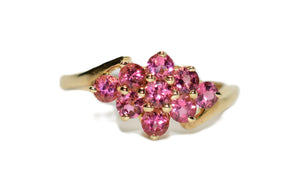 Natural Pink Tourmaline Ring 14K Solid Gold .63tcw Cluster Ring Birthstone Ring Cocktail Ring Statement Ring Pink Ring Vintage Ring Estate