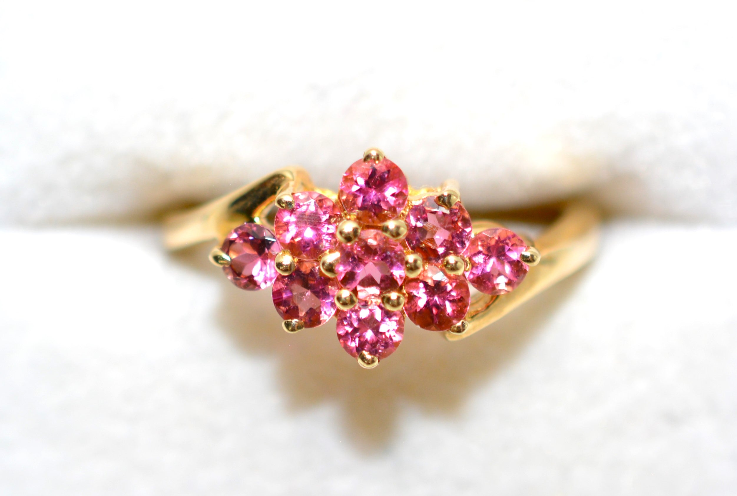 Natural Pink Tourmaline Ring 14K Solid Gold .63tcw Cluster Ring Birthstone Ring Cocktail Ring Statement Ring Pink Ring Vintage Ring Estate