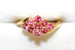 Natural Pink Tourmaline Ring 14K Solid Gold .63tcw Cluster Ring Birthstone Ring Cocktail Ring Statement Ring Pink Ring Vintage Ring Estate