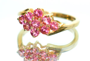 Natural Pink Tourmaline Ring 14K Solid Gold .63tcw Cluster Ring Birthstone Ring Cocktail Ring Statement Ring Pink Ring Vintage Ring Estate