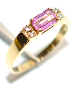 Natural Padparadscha Sapphire & Diamond Ring 14K Solid Gold .86tcw Cocktail Ring Statement Ring September Birthstone Ring Fine Vintage Ring