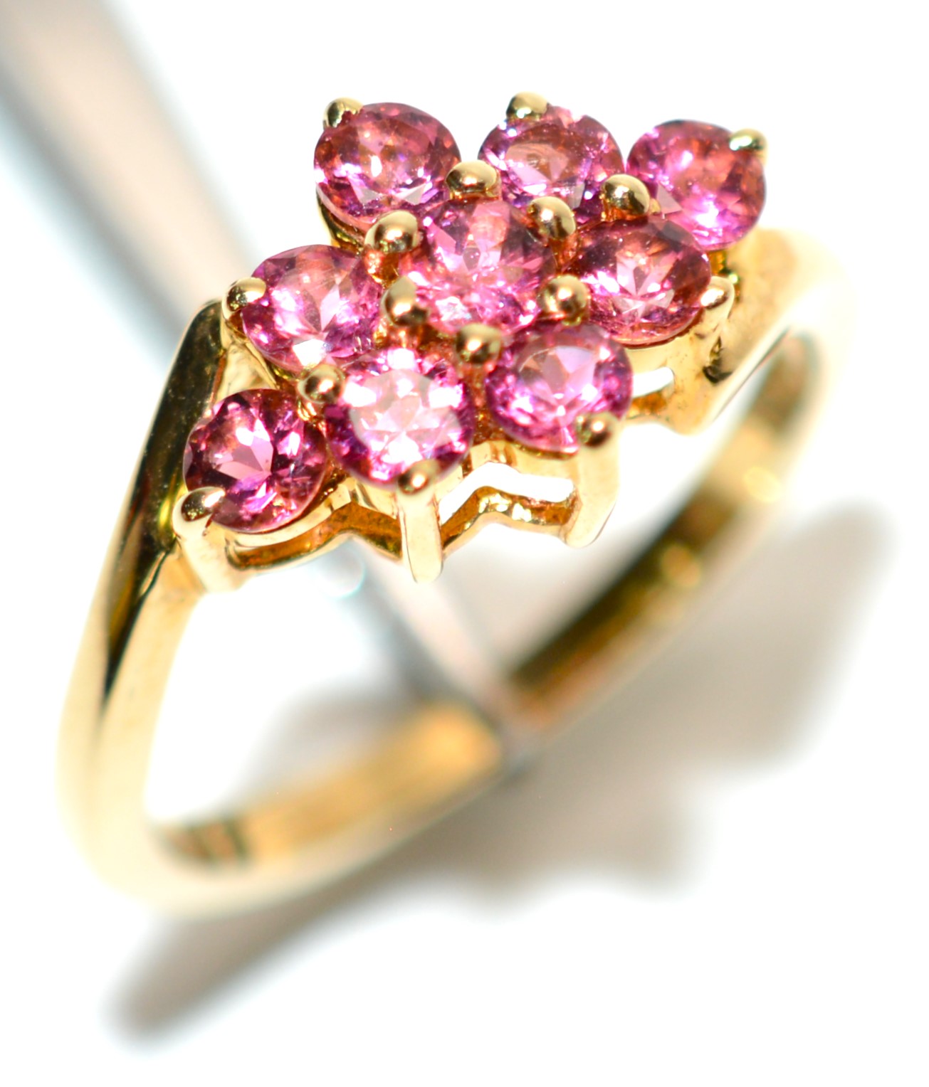 Natural Pink Tourmaline Ring 14K Solid Gold .63tcw Cluster Ring Birthstone Ring Cocktail Ring Statement Ring Pink Ring Vintage Ring Estate