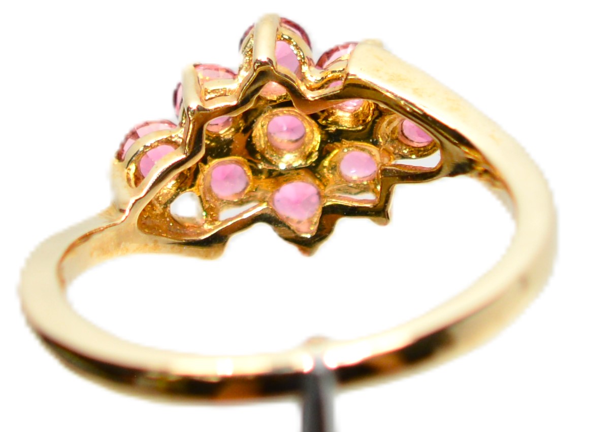 Natural Pink Tourmaline Ring 14K Solid Gold .63tcw Cluster Ring Birthstone Ring Cocktail Ring Statement Ring Pink Ring Vintage Ring Estate