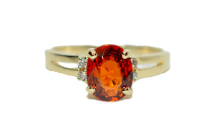 Natural Spessartine Mandarin Garnet & Diamond Ring 14K Solid Gold 1.96tcw Fanta Garnet Ring Orange Ring January Birthstone Ring Women's Ring