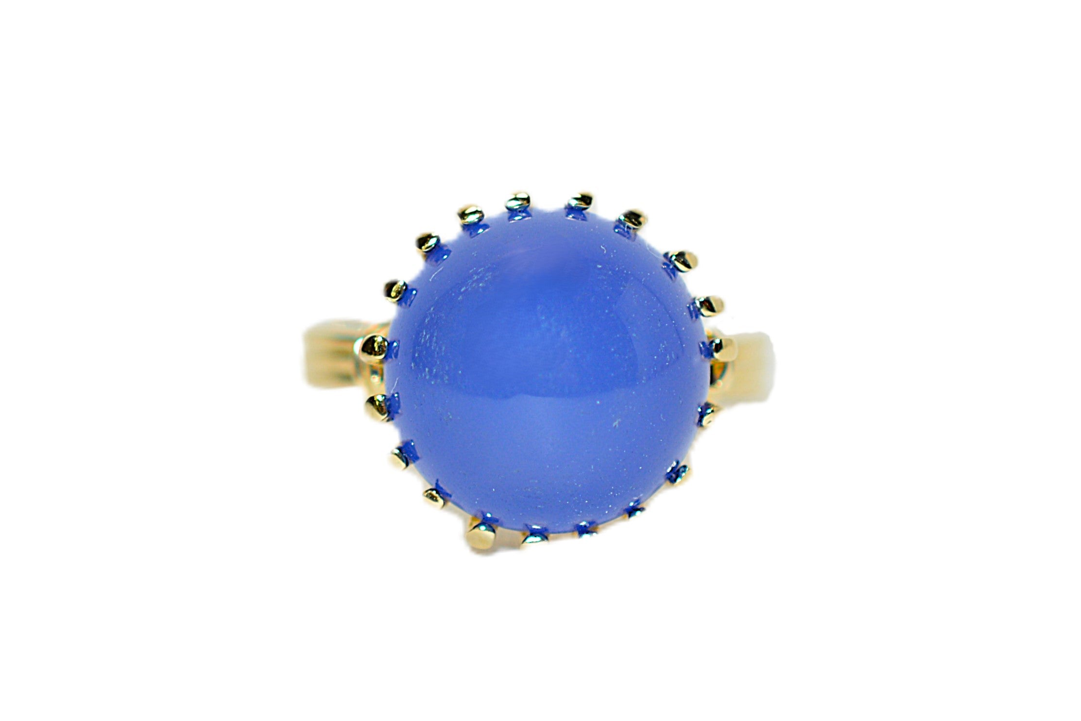 Natural Blue Agate Ring 14K Solid Gold Solitaire Ring Statement Ring Cocktail Ring Vintage Ring Gemstone Ring Estate Ring Jewellery