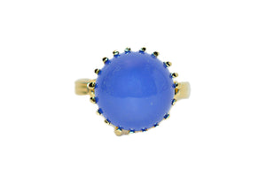 Natural Blue Agate Ring 14K Solid Gold Solitaire Ring Statement Ring Cocktail Ring Vintage Ring Gemstone Ring Estate Ring Jewellery