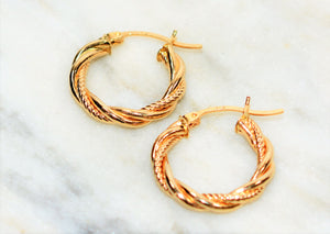 14K Solid Gold 20mm Hoop Earrings Gold Hoops Gold Earrings Double-Twist Earrings Statement Earrings Vintage Earrings Fine Estate Jewelry
