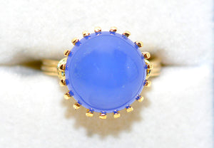 Natural Blue Agate Ring 14K Solid Gold Solitaire Ring Statement Ring Cocktail Ring Vintage Ring Gemstone Ring Estate Ring Jewellery