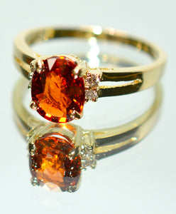 Natural Spessartine Mandarin Garnet & Diamond Ring 14K Solid Gold 1.96tcw Fanta Garnet Ring Orange Ring January Birthstone Ring Women's Ring