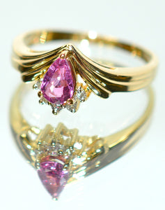 Natural Ruby & Diamond Ring 14K Gold .50tcw Promise Ring Ladies Statement Pink Gemstone Ring September Birthstone Pear