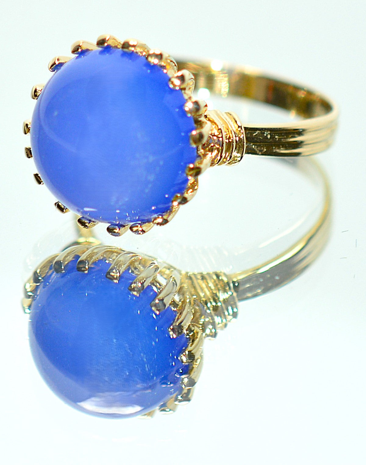 Natural Blue Agate Ring 14K Solid Gold Solitaire Ring Statement Ring Cocktail Ring Vintage Ring Gemstone Ring Estate Ring Jewellery