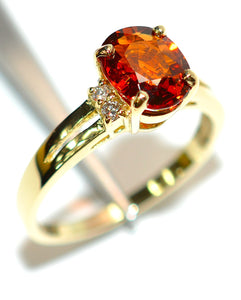 Natural Spessartine Mandarin Garnet & Diamond Ring 14K Solid Gold 1.96tcw Fanta Garnet Ring Orange Ring January Birthstone Ring Women's Ring