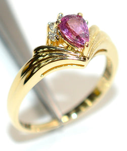 Natural Ruby & Diamond Ring 14K Gold .50tcw Promise Ring Ladies Statement Pink Gemstone Ring September Birthstone Pear