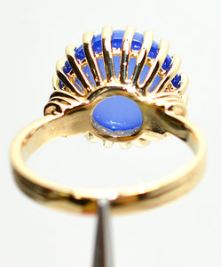 Natural Blue Agate Ring 14K Solid Gold Solitaire Ring Statement Ring Cocktail Ring Vintage Ring Gemstone Ring Estate Ring Jewellery