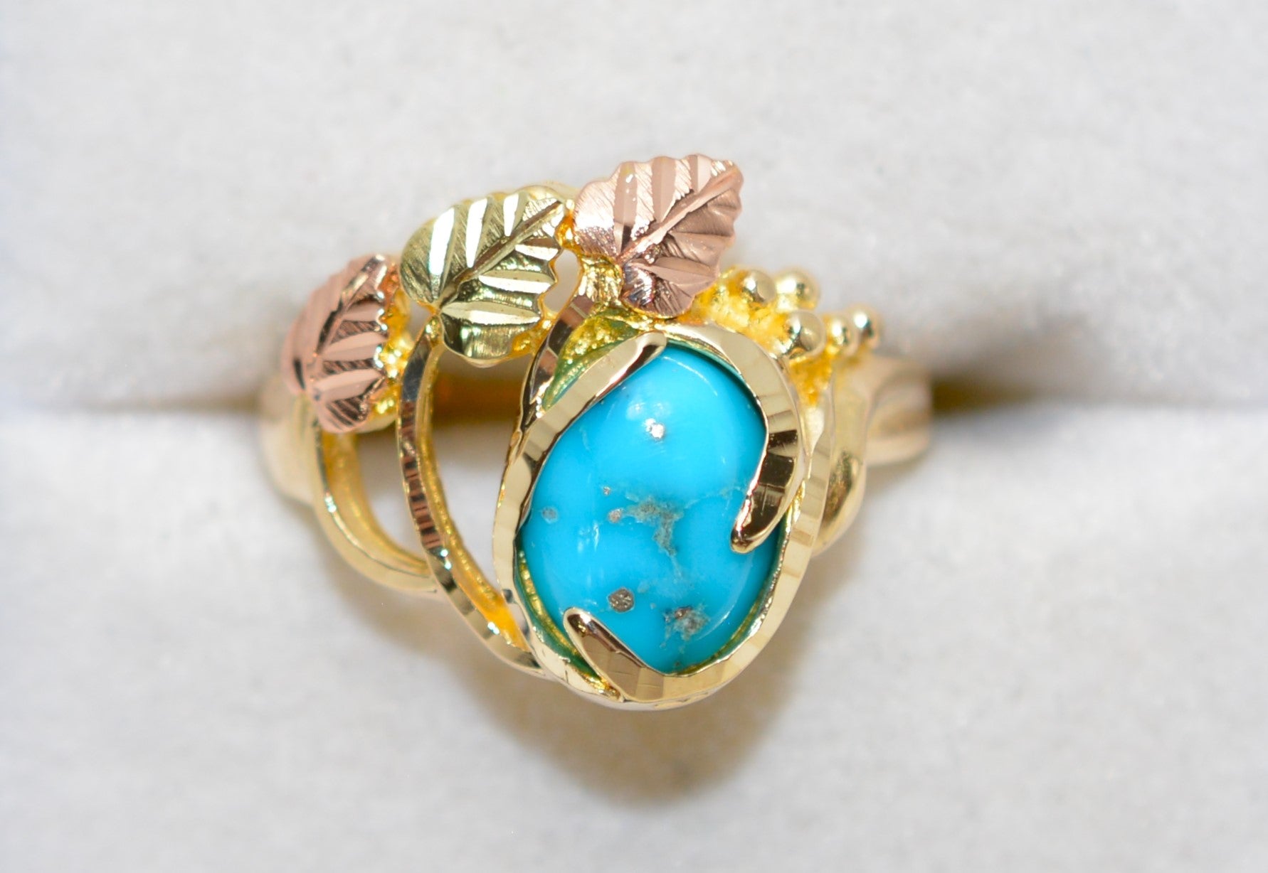 Natural Turquoise Ring 10K Gold Black Hills Gold Ring Black Hills Dakota Ring Leaf Ring Nature Ring Boho Jewelry Estate Blue Gemstone