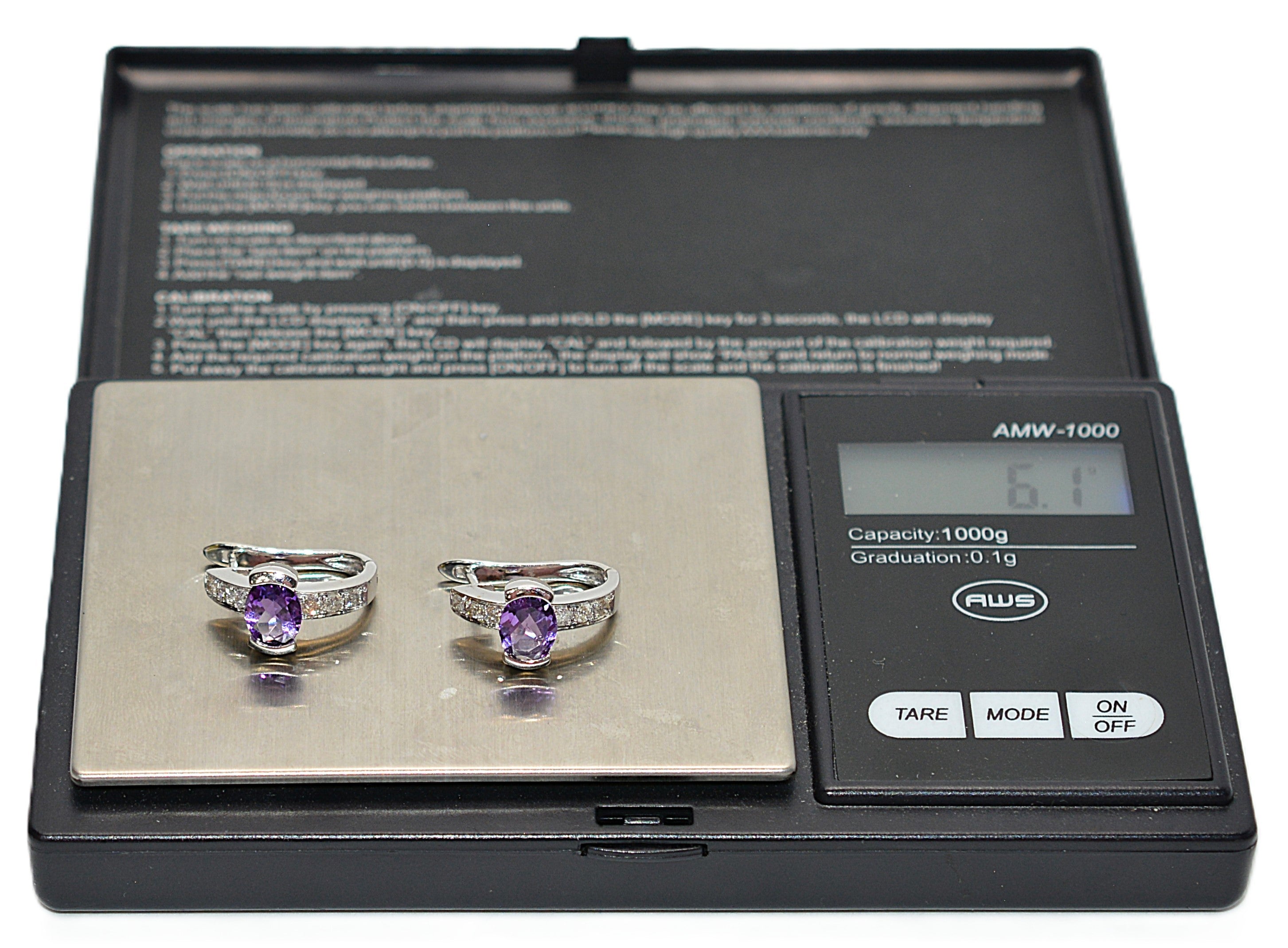 Natural Amethyst & Diamond Earrings 18K Solid White Gold 2.08tcw Hoop Earrings Cocktail Earrings Statement Earrings Womens Earrings Huggies