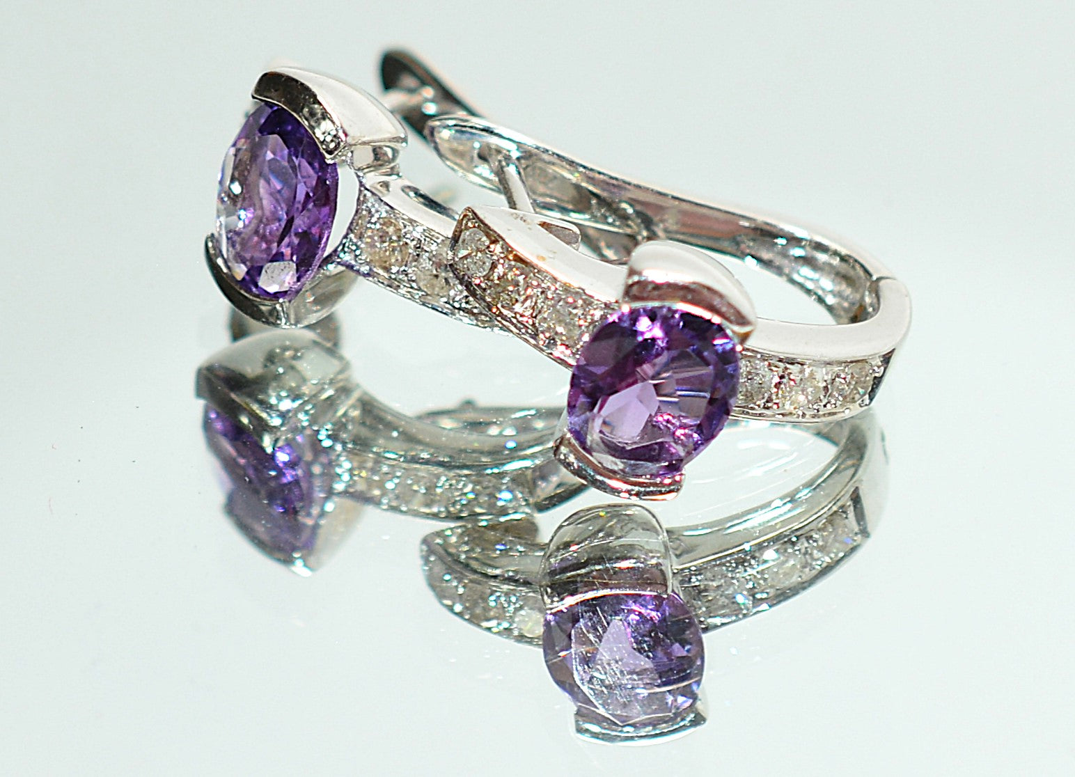 Natural Amethyst & Diamond Earrings 18K Solid White Gold 2.08tcw Hoop Earrings Cocktail Earrings Statement Earrings Womens Earrings Huggies
