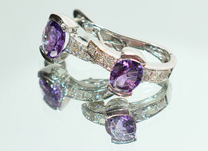 Natural Amethyst & Diamond Earrings 18K Solid White Gold 2.08tcw Hoop Earrings Cocktail Earrings Statement Earrings Womens Earrings Huggies