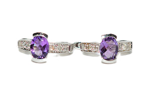 Natural Amethyst & Diamond Earrings 18K Solid White Gold 2.08tcw Hoop Earrings Cocktail Earrings Statement Earrings Womens Earrings Huggies