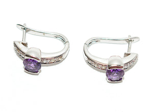 Natural Amethyst & Diamond Earrings 18K Solid White Gold 2.08tcw Hoop Earrings Cocktail Earrings Statement Earrings Womens Earrings Huggies