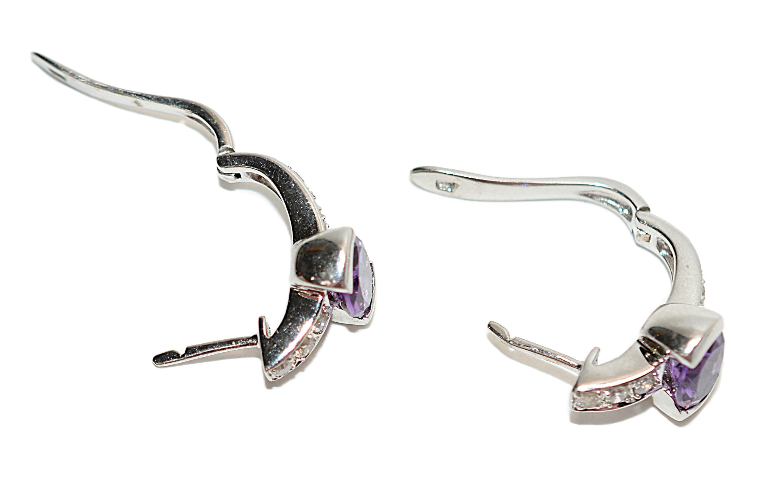 Natural Amethyst & Diamond Earrings 18K Solid White Gold 2.08tcw Hoop Earrings Cocktail Earrings Statement Earrings Womens Earrings Huggies