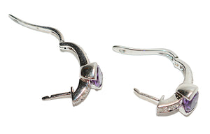Natural Amethyst & Diamond Earrings 18K Solid White Gold 2.08tcw Hoop Earrings Cocktail Earrings Statement Earrings Womens Earrings Huggies