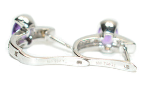 Natural Amethyst & Diamond Earrings 18K Solid White Gold 2.08tcw Hoop Earrings Cocktail Earrings Statement Earrings Womens Earrings Huggies