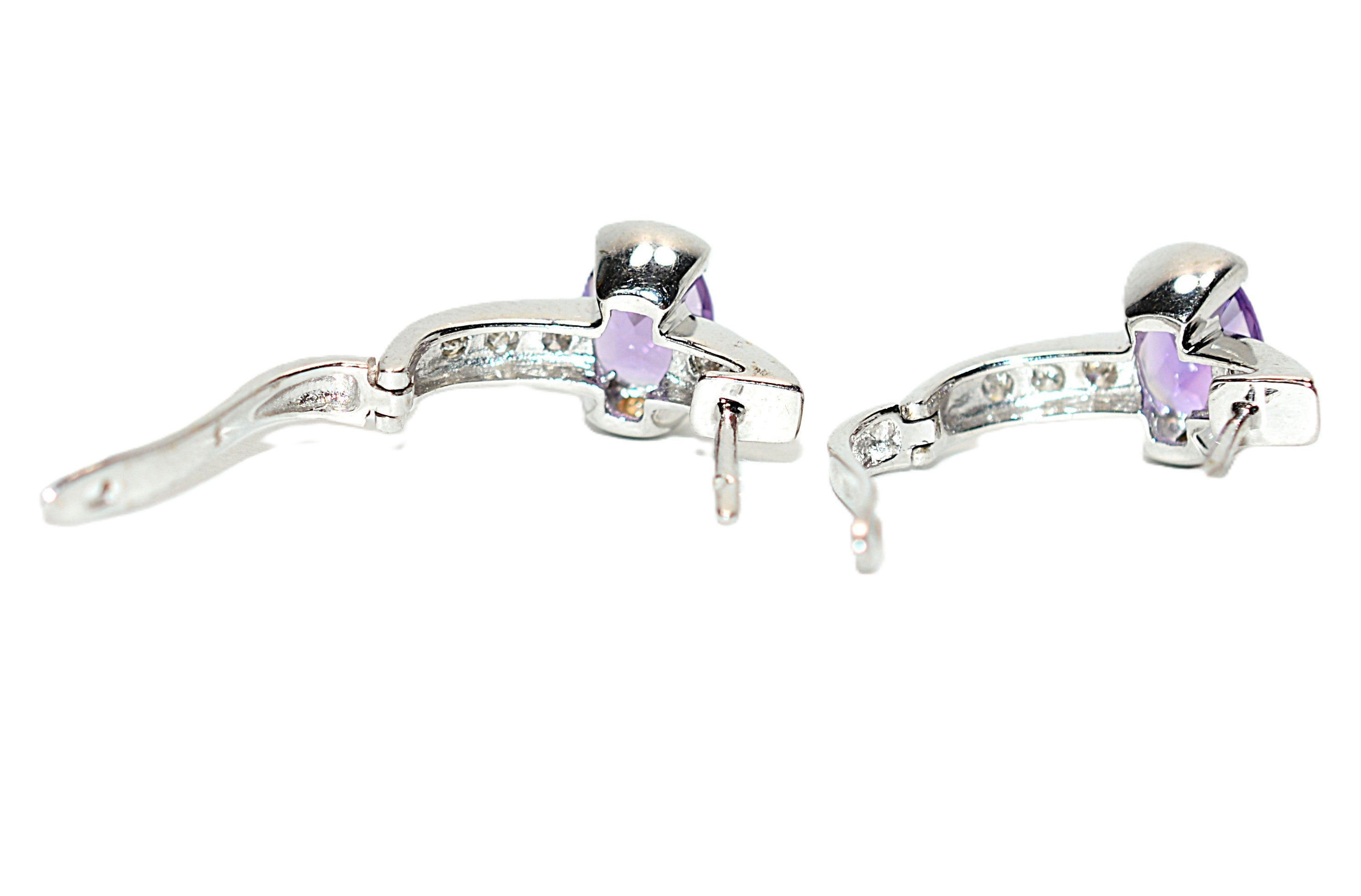Natural Amethyst & Diamond Earrings 18K Solid White Gold 2.08tcw Hoop Earrings Cocktail Earrings Statement Earrings Womens Earrings Huggies