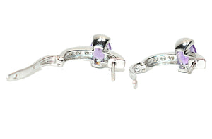 Natural Amethyst & Diamond Earrings 18K Solid White Gold 2.08tcw Hoop Earrings Cocktail Earrings Statement Earrings Womens Earrings Huggies