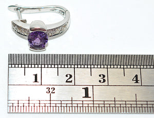 Natural Amethyst & Diamond Earrings 18K Solid White Gold 2.08tcw Hoop Earrings Cocktail Earrings Statement Earrings Womens Earrings Huggies
