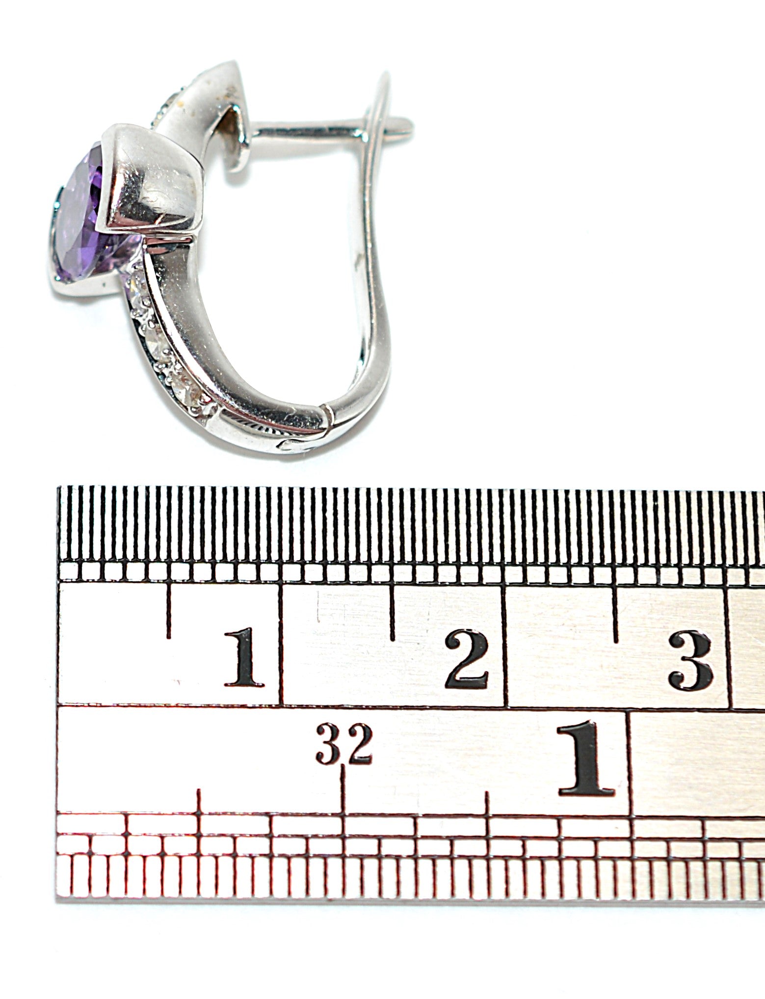 Natural Amethyst & Diamond Earrings 18K Solid White Gold 2.08tcw Hoop Earrings Cocktail Earrings Statement Earrings Womens Earrings Huggies