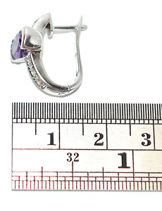 Natural Amethyst & Diamond Earrings 18K Solid White Gold 2.08tcw Hoop Earrings Cocktail Earrings Statement Earrings Womens Earrings Huggies