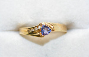 Natural Tanzanite & Diamond Ring 10K Solid Gold .33tcw Gemstone Ring Birthstone Ring Statement Ring Cocktail Ring Tanzanite Ring Estate