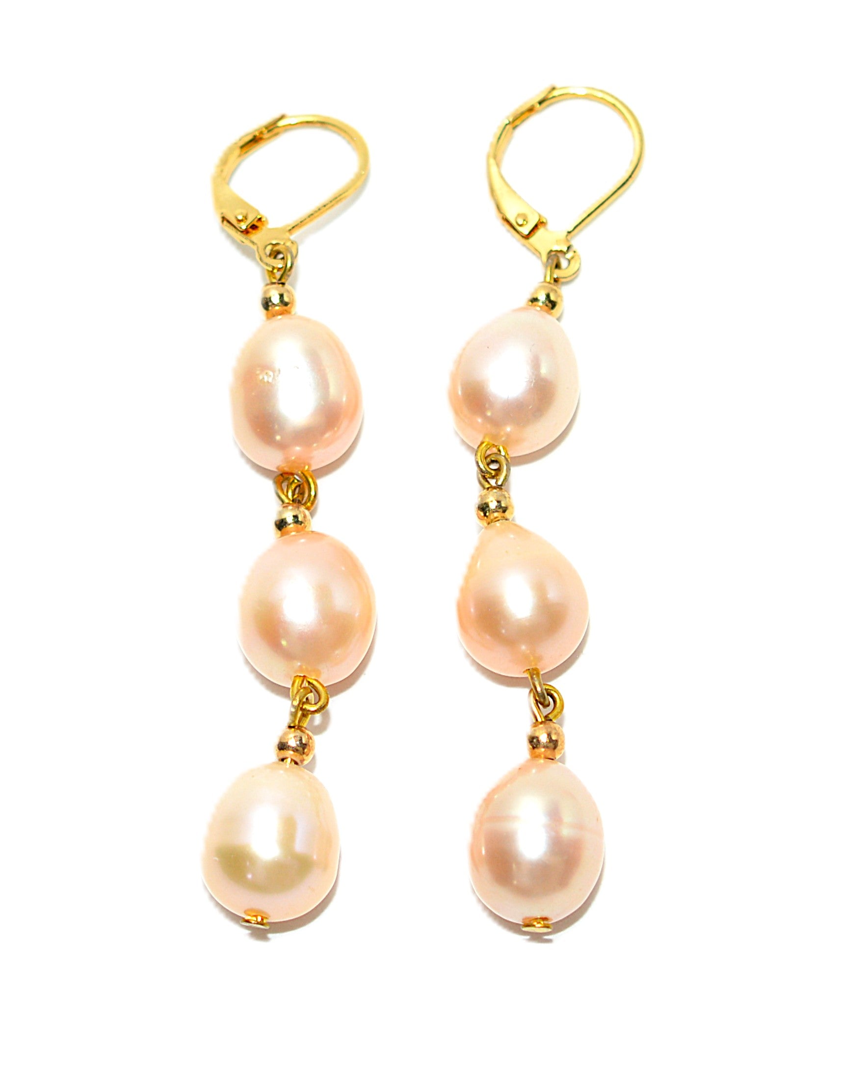 Natural Pink Pearl Earrings 14K Solid Gold Earrings Dangle Drop Earrings Statement Earrings Cocktail Earrings Vintage Estate Jewelry October