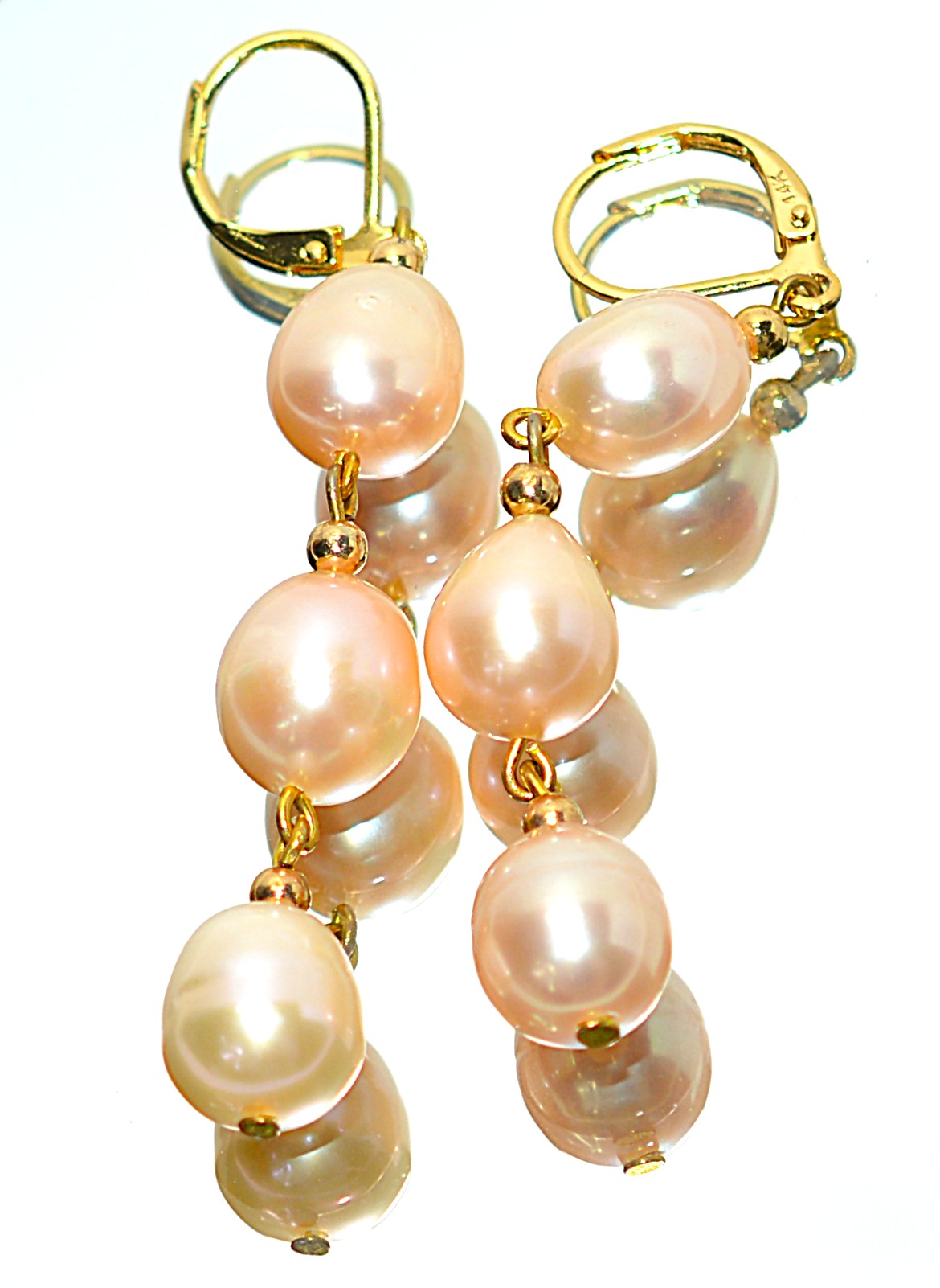 Natural Pink Pearl Earrings 14K Solid Gold Earrings Dangle Drop Earrings Statement Earrings Cocktail Earrings Vintage Estate Jewelry October