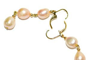 Natural Pink Pearl Earrings 14K Solid Gold Earrings Dangle Drop Earrings Statement Earrings Cocktail Earrings Vintage Estate Jewelry October