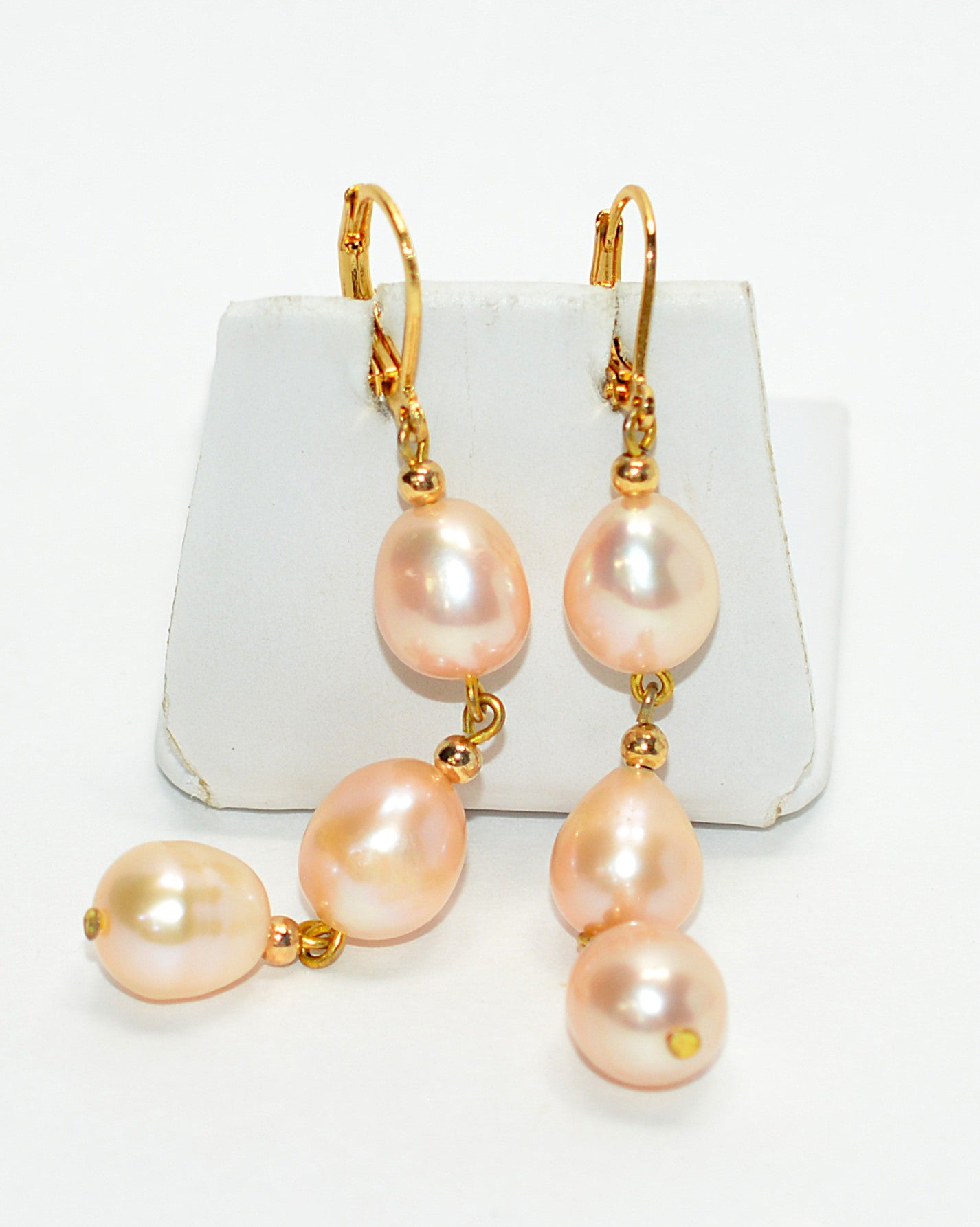 Natural Pink Pearl Earrings 14K Solid Gold Earrings Dangle Drop Earrings Statement Earrings Cocktail Earrings Vintage Estate Jewelry October