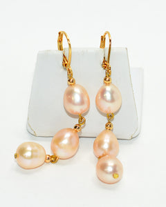 Natural Pink Pearl Earrings 14K Solid Gold Earrings Dangle Drop Earrings Statement Earrings Cocktail Earrings Vintage Estate Jewelry October