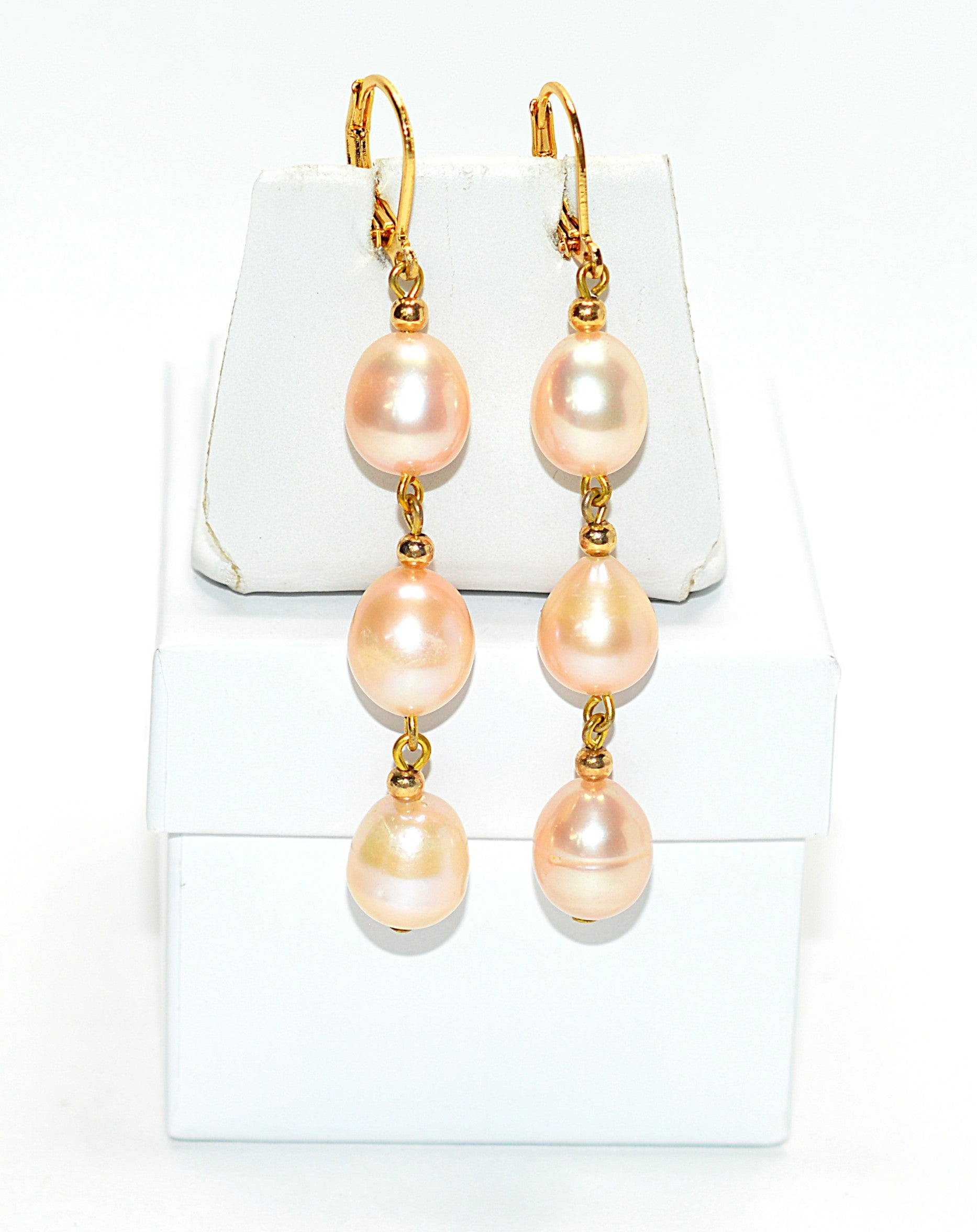 Natural Pink Pearl Earrings 14K Solid Gold Earrings Dangle Drop Earrings Statement Earrings Cocktail Earrings Vintage Estate Jewelry October
