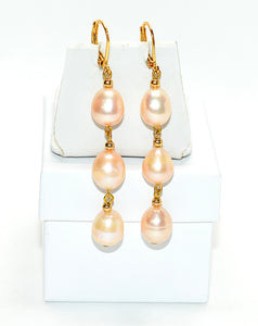 Natural Pink Pearl Earrings 14K Solid Gold Earrings Dangle Drop Earrings Statement Earrings Cocktail Earrings Vintage Estate Jewelry October