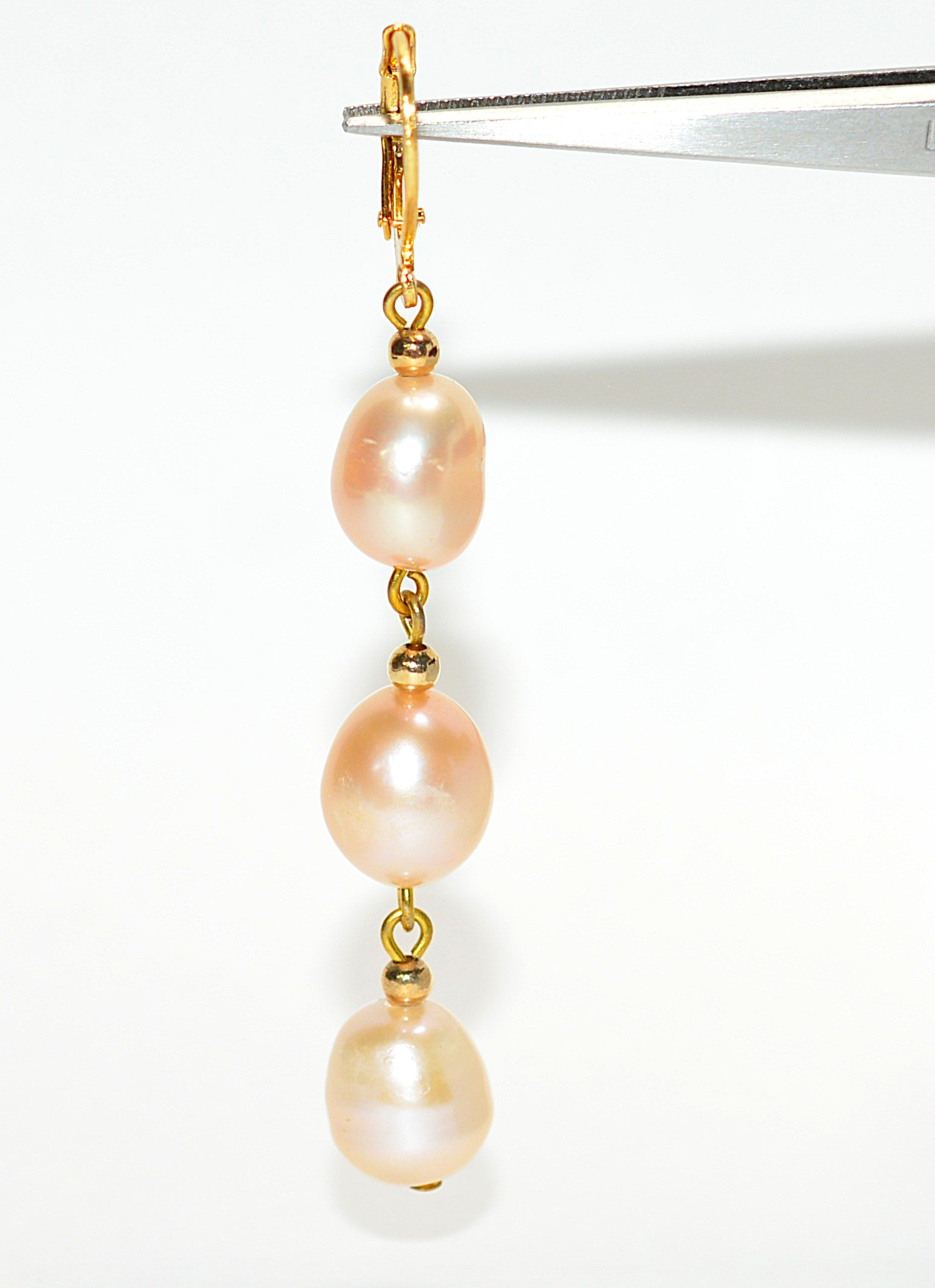 Natural Pink Pearl Earrings 14K Solid Gold Earrings Dangle Drop Earrings Statement Earrings Cocktail Earrings Vintage Estate Jewelry October