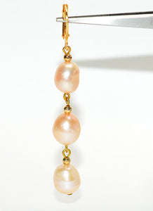 Natural Pink Pearl Earrings 14K Solid Gold Earrings Dangle Drop Earrings Statement Earrings Cocktail Earrings Vintage Estate Jewelry October