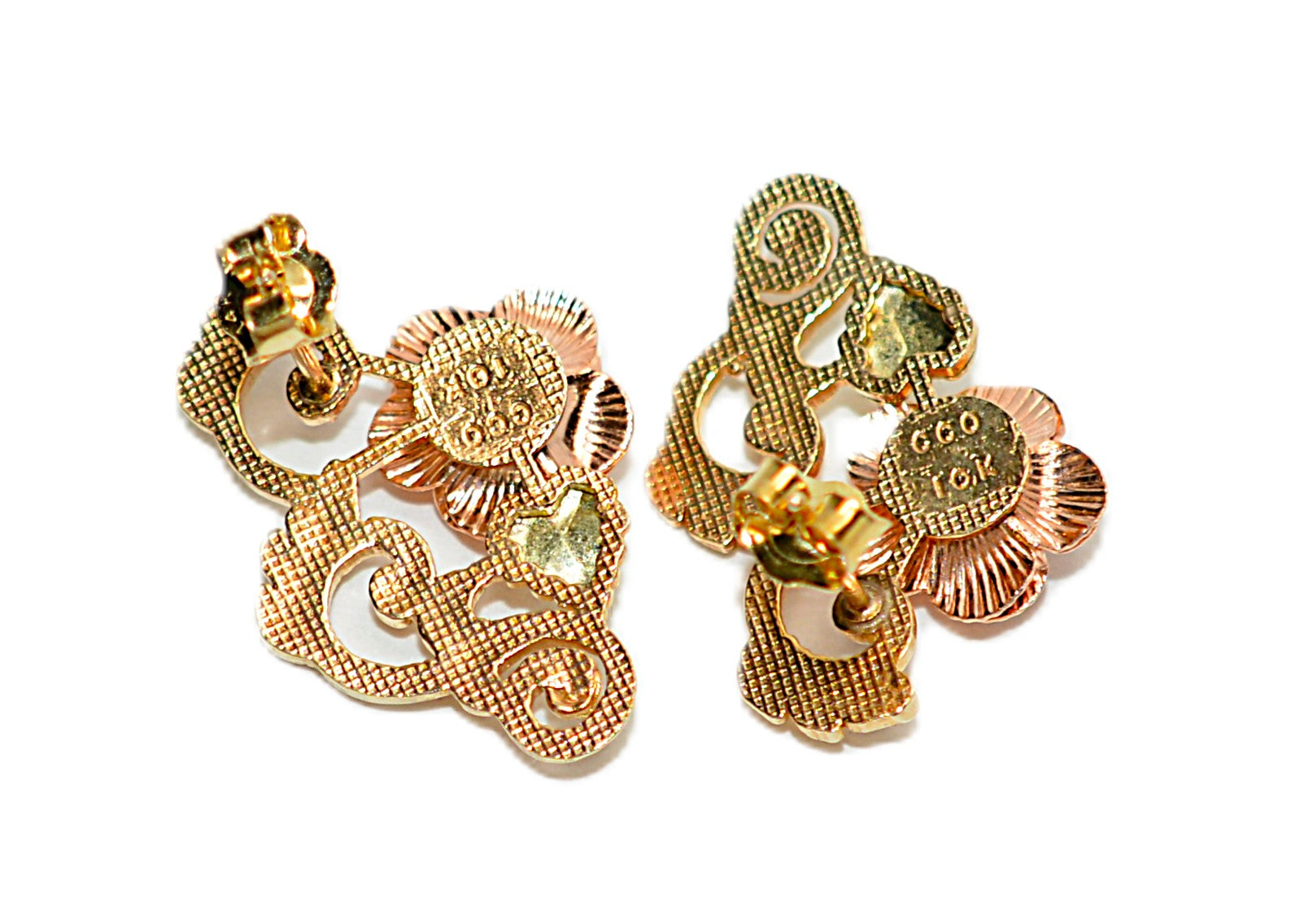 Black Hills Gold Earrings 10K Gold Rose Earrings Tri-Color Earrings South Dakota Earrings American Earrings Vintage Earrings Statement