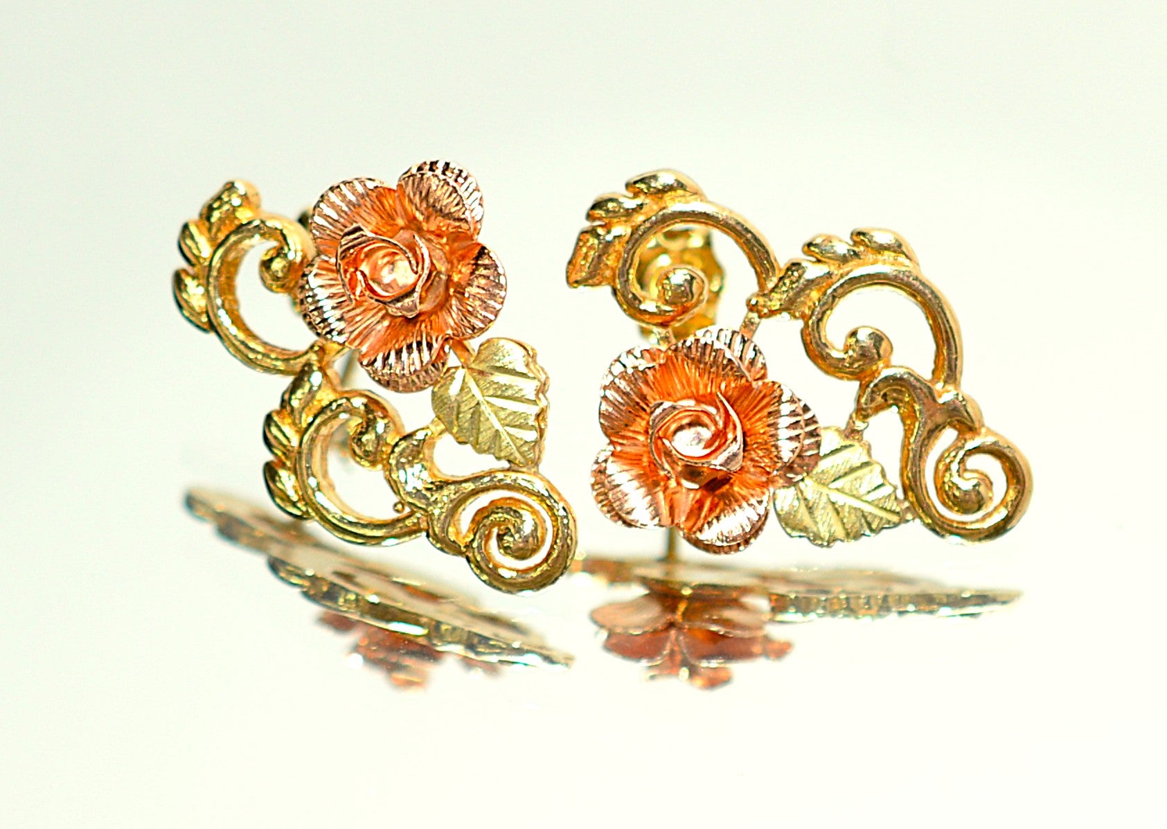 Black Hills Gold Earrings 10K Gold Rose Earrings Tri-Color Earrings South Dakota Earrings American Earrings Vintage Earrings Statement