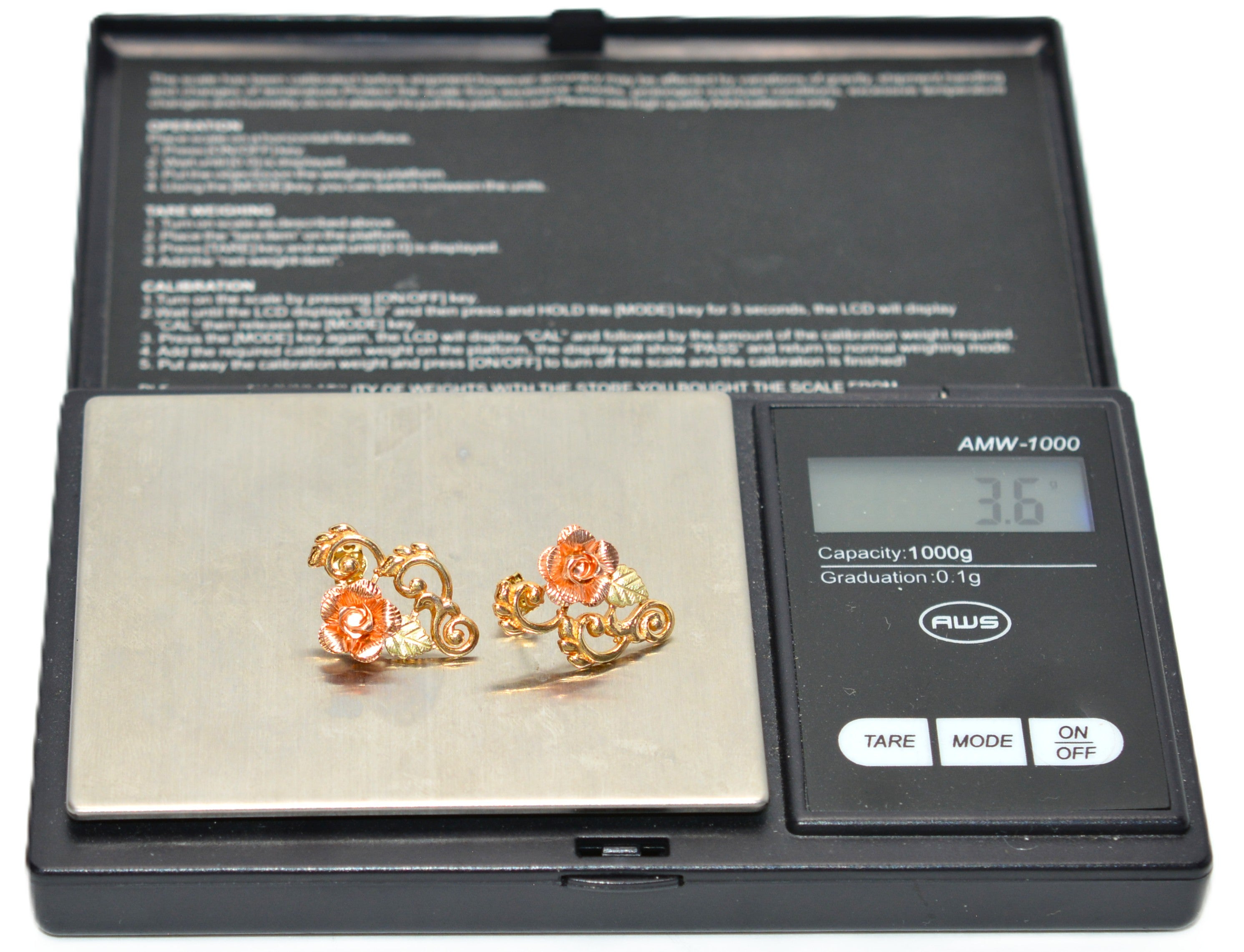 Black Hills Gold Earrings 10K Gold Rose Earrings Tri-Color Earrings South Dakota Earrings American Earrings Vintage Earrings Statement