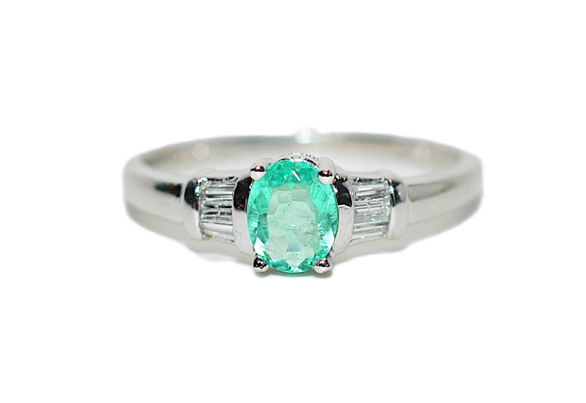 Natural Colombian Emerald & Diamond Ring Platinum Ring .56tcw Gemstone Engagement Ring Estate Jewelry Vintage Jewelry Birthstone Ring