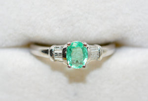 Natural Colombian Emerald & Diamond Ring Platinum Ring .56tcw Gemstone Engagement Ring Estate Jewelry Vintage Jewelry Birthstone Ring